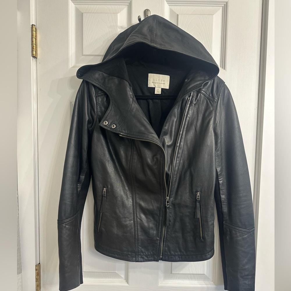 Genuine leather Hinge jacket with hood - Medium